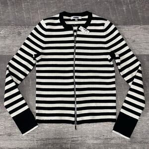 Madewell NEW Zip Front Cardigan Sweater Womens XS Black White Stripes FLAW